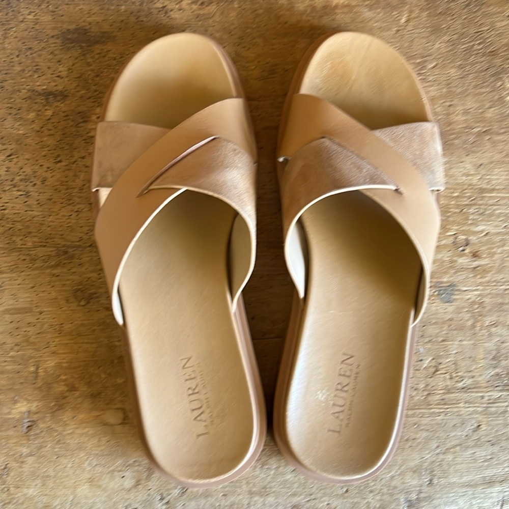Ralph Lauren Kelsie Buff Napa Leather and Suede  9 worn once